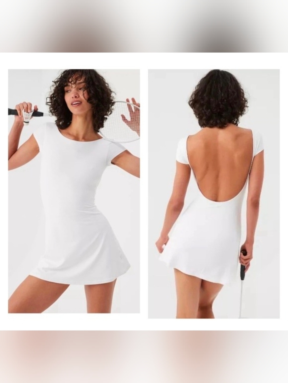 Aerie White A-Line Mini Dress with Scoop Neck and Built In Shorts SIZE: L.  NWOT